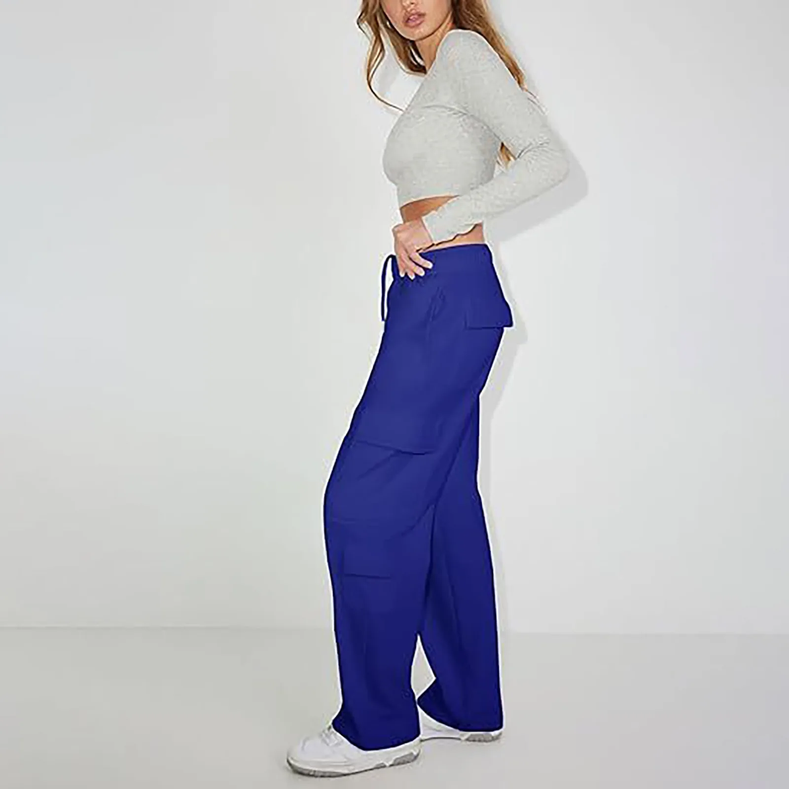 Casual Baggy Cargo Sweatpants สําหรับผู้หญิงเอวต่ําขาตรงกางเกง Joggers กีฬาขาตรง Sweatpants