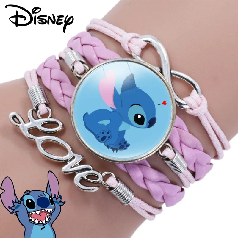 Gelang Charm Disney Stitch, gelang pasangan, Lilo & Stitch Anime lucu untuk perhiasan anak tali kepang dapat diatur