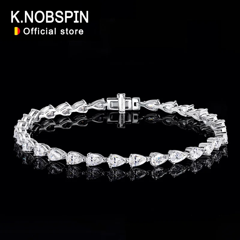 KNOBSPIN 3x5mm Pear Cut Moissanite Tennis Bracelets for Women  s925 Sliver Plated 18k White Gold Hiphop Party Bracelet Wholesale