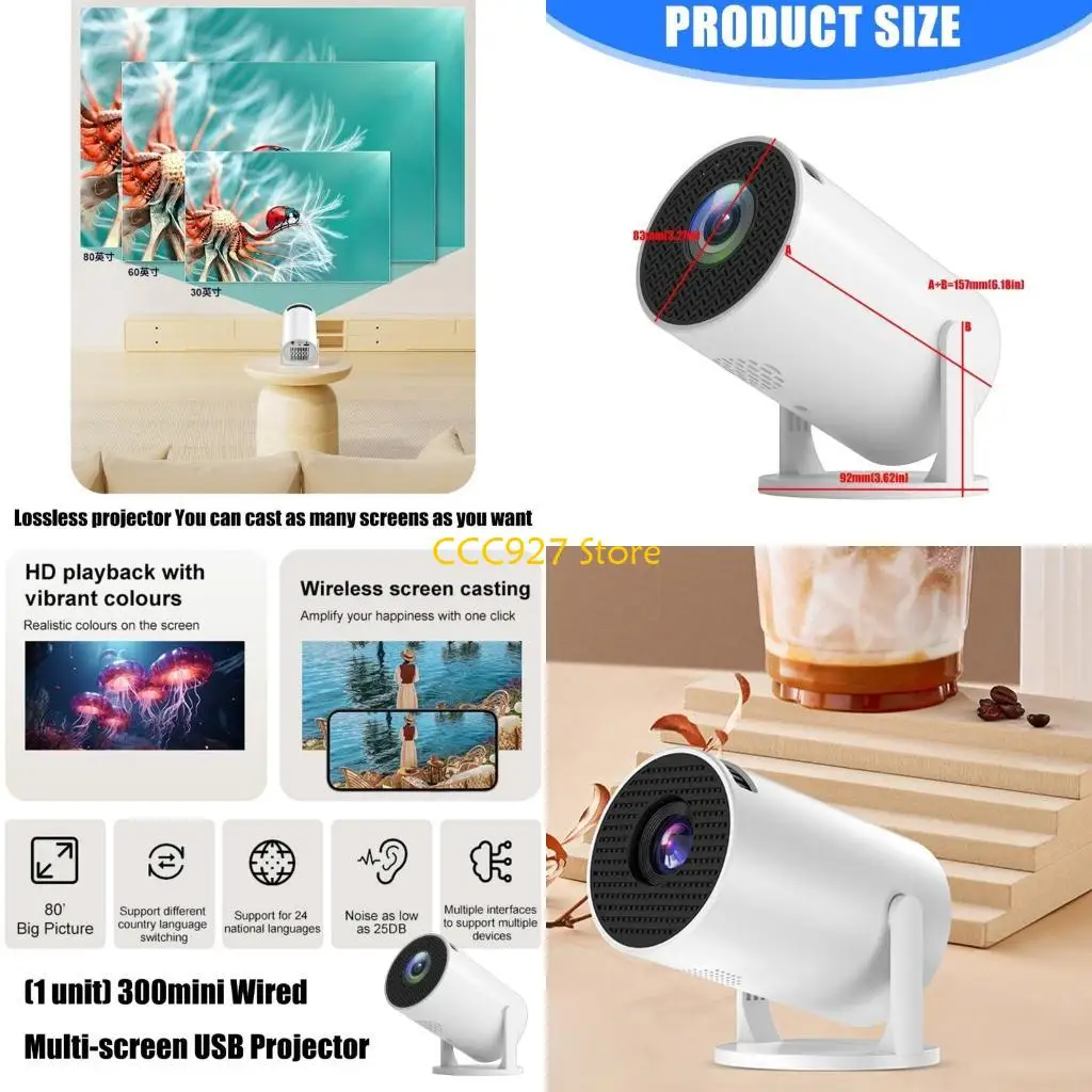 

B03F Мини-проводной USB-проектор с вращающимся объективом с автоматической коррекцией и разрешением 1080p