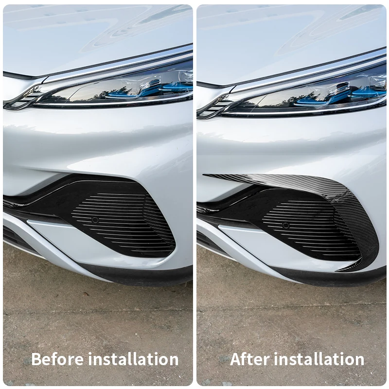 2PC Front Fog Light Trim Cover Frame Fog Lamp Eyebrow Spoiler Wind Knife ABS Self-Adhesive For BYD Atto3 yuan plus Accessories
