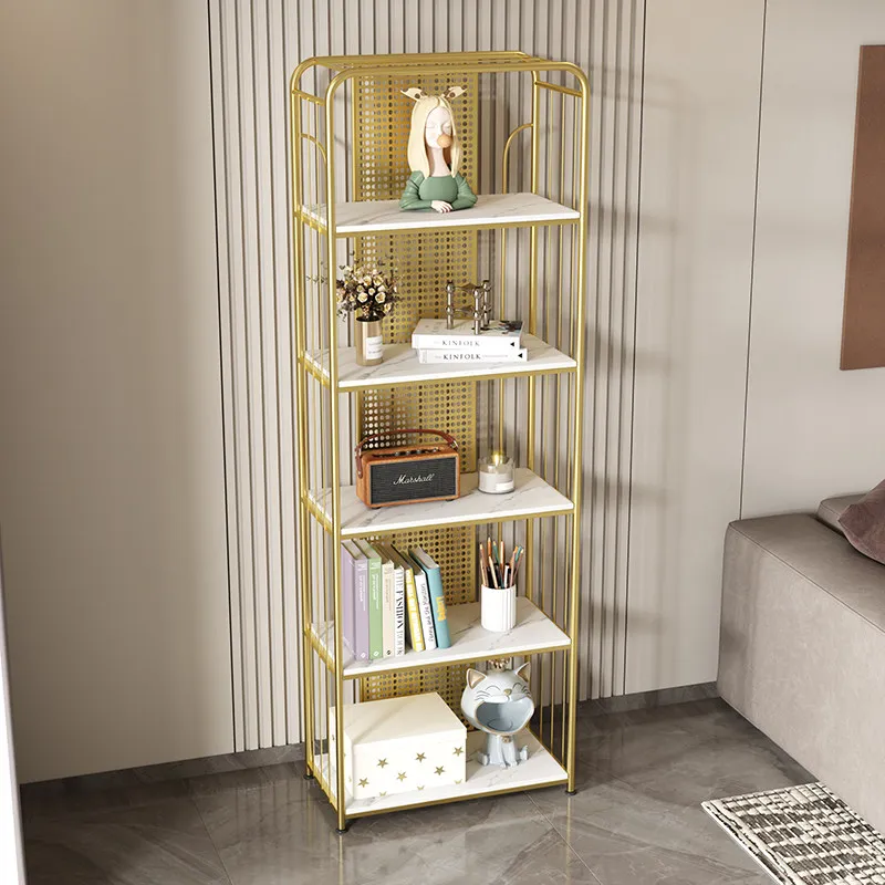 Light luxury bookshelf Floor shelf High-grade multi-layer wrought iron storage rack Living room display rack Hole board storage