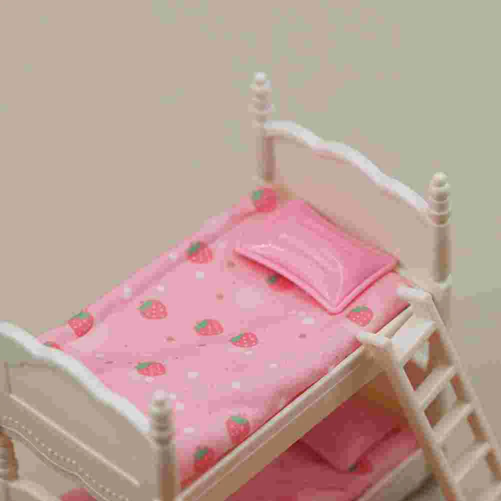 Dollhouse Furniture Accessory Mini Bedroom Kids Toys Baby Plastic Twin Bunk Beds