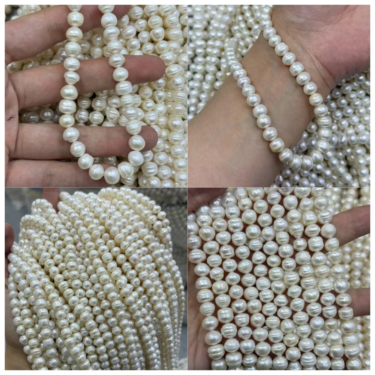 

7.5-8.5mm3A Natural Freshwater Threaded Flat Round Pearl Sparkling Isolated Bead Jewelry Make DIY Necklace Bracelet Accessories