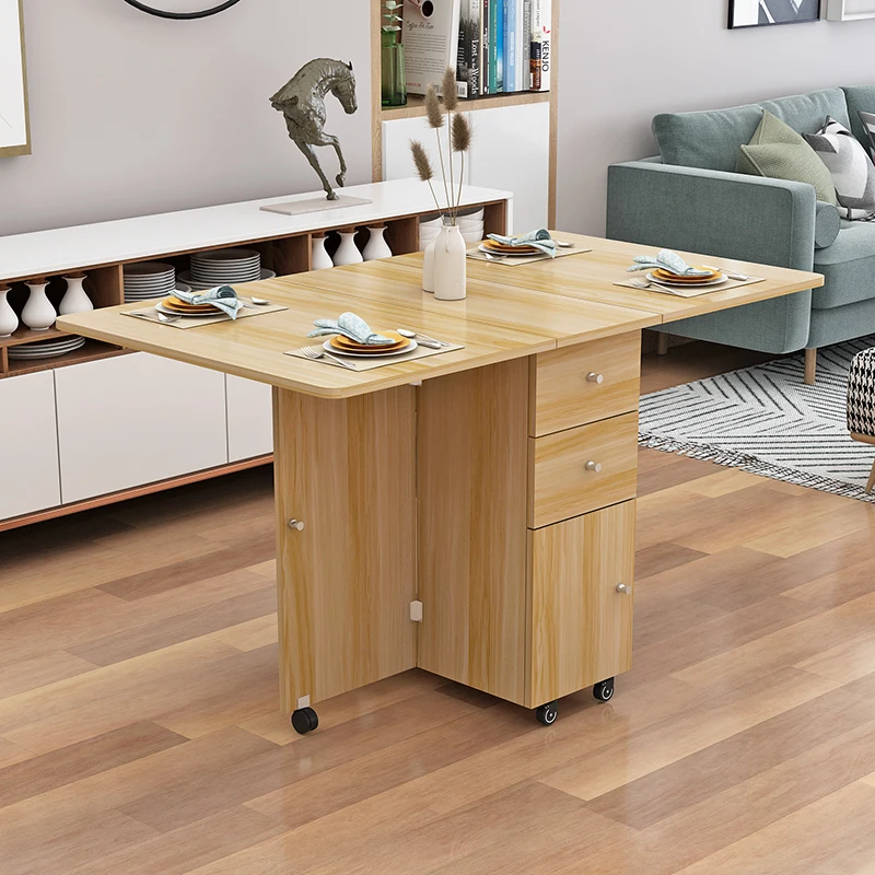 Simple and modern small apartment telescopic folding dining table rectangular mobile kitchen locker simple dining table and chai