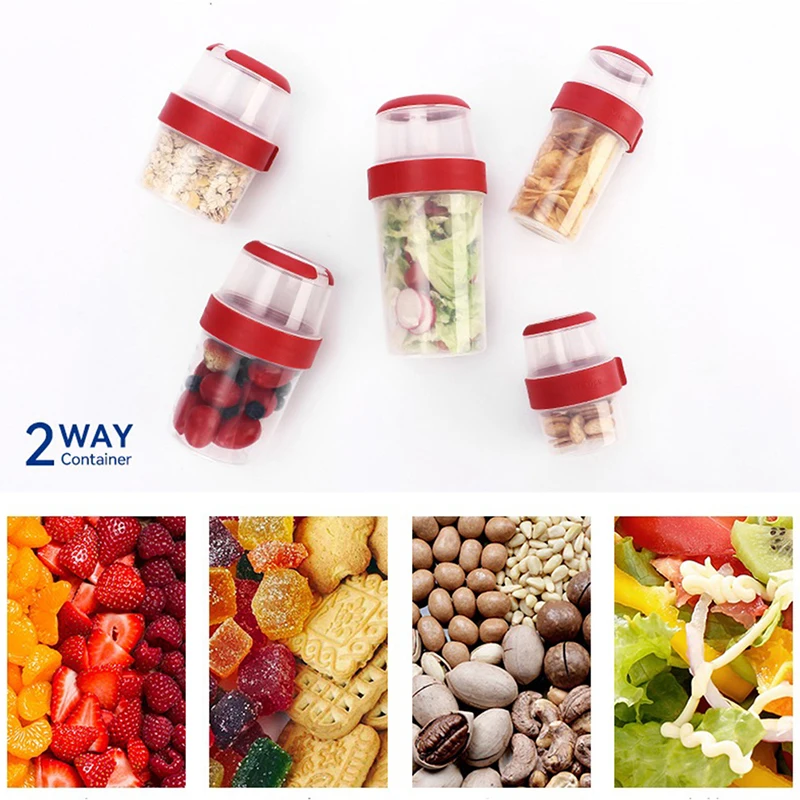 Fresh-keeping Food Container Fruit Salad Yogurt Box Kitchen Container For Cereals Double-layered Portable Travel Storage Jars