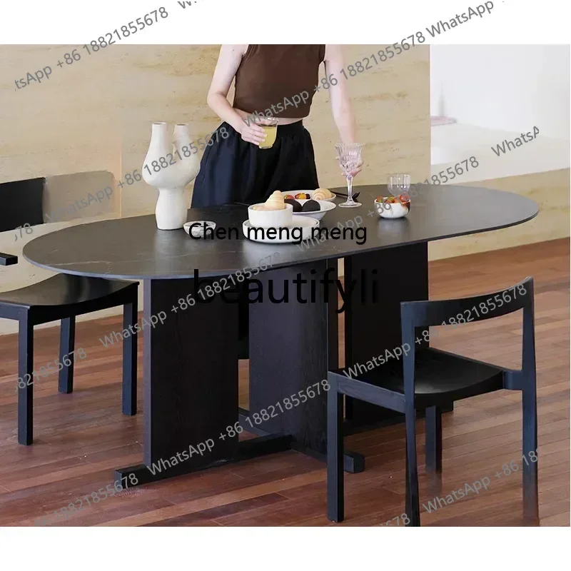 HHSlate light luxury high-end black dual-purpose solid wood table Italian minimalist new Chinese dining tableH