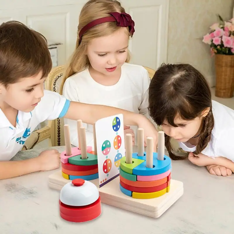 Wooden Sorting Stacking Toys 3D Rainbow Building Geometric Blocks Montessori Early Learning Sorting Stacking Toys For Kids