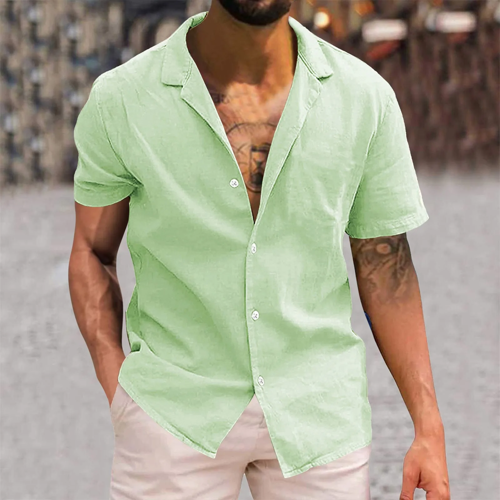 Black Beach Style Hawaii Shirt Tops Short Sleeve Turn-Down Collar Cotton Linen Button Blouse Work Travel Style Male Loose Shirt