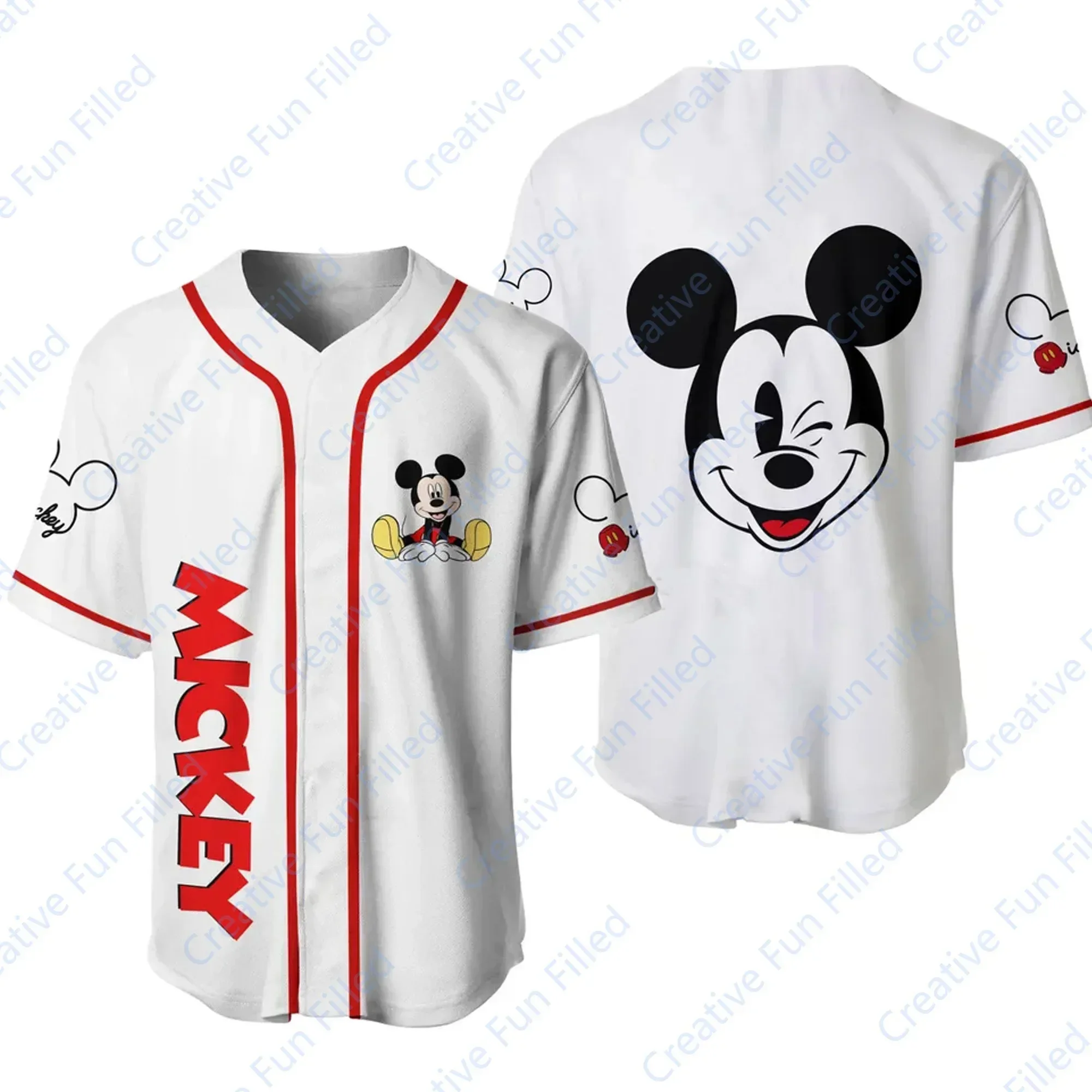 2024 New MINISO&Disney Personalize Mickey Baseball Jersey Pattern T Shirt Disney Fans Loose and Breathable Top T-shirt