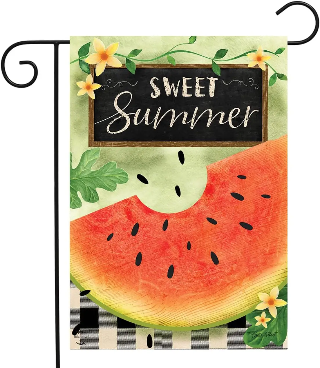 Briarwood Lane Sweet Summer Watermelon Primitive Garden Flag Checkered 12.5 x 18