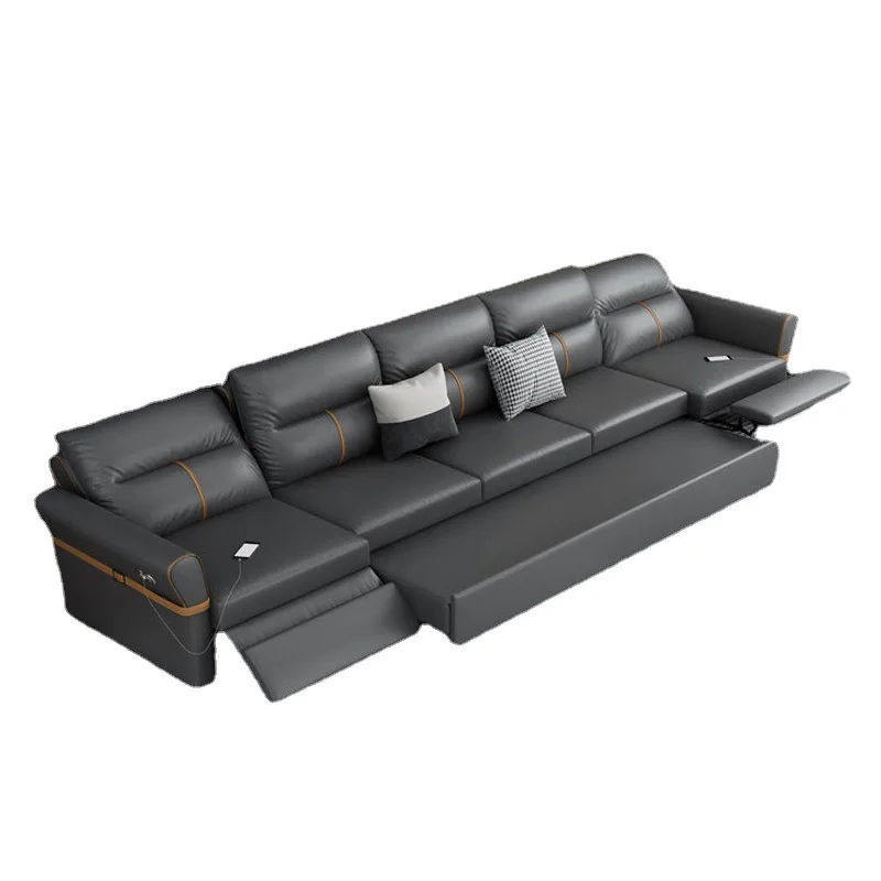 

Modern simple leather sofa bed, storage cowhide living room sofa