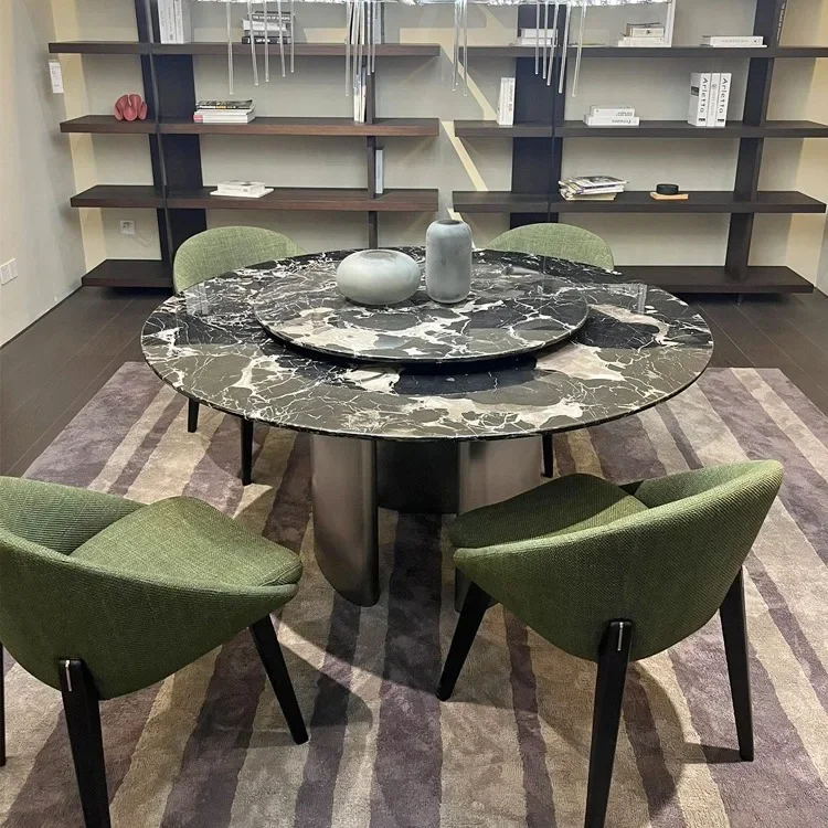 Boho Faux Marble Walnut Dining Table Large Capacity Height Adjustable with Doors Maintenance Free Durable Build
