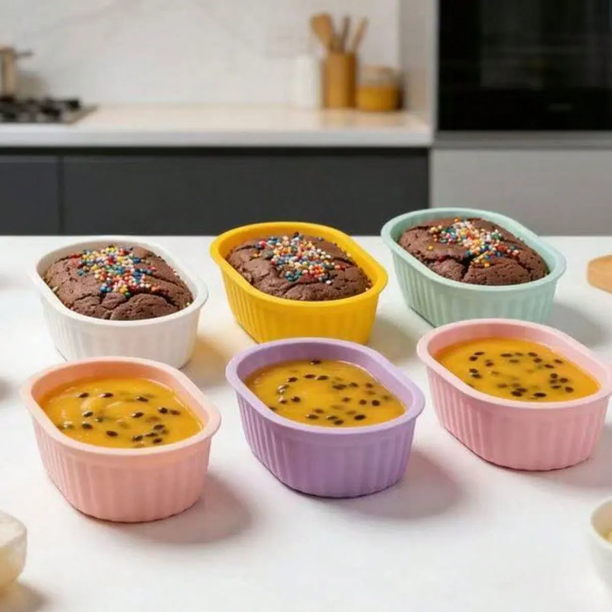 Silicone dessert cup cake mold, small oval bread and cheese mold, high-temperature resistant, reusable, mixed color set, 6pcs