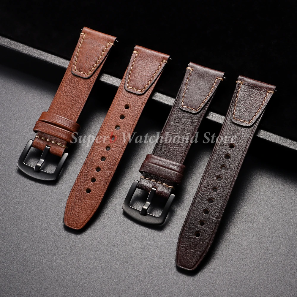 Retro pulseira de couro genuíno para seiko 18mm 20mm 22mm costura pulseiras de relógio para omega masculino feminino pulseira de liberação rápida