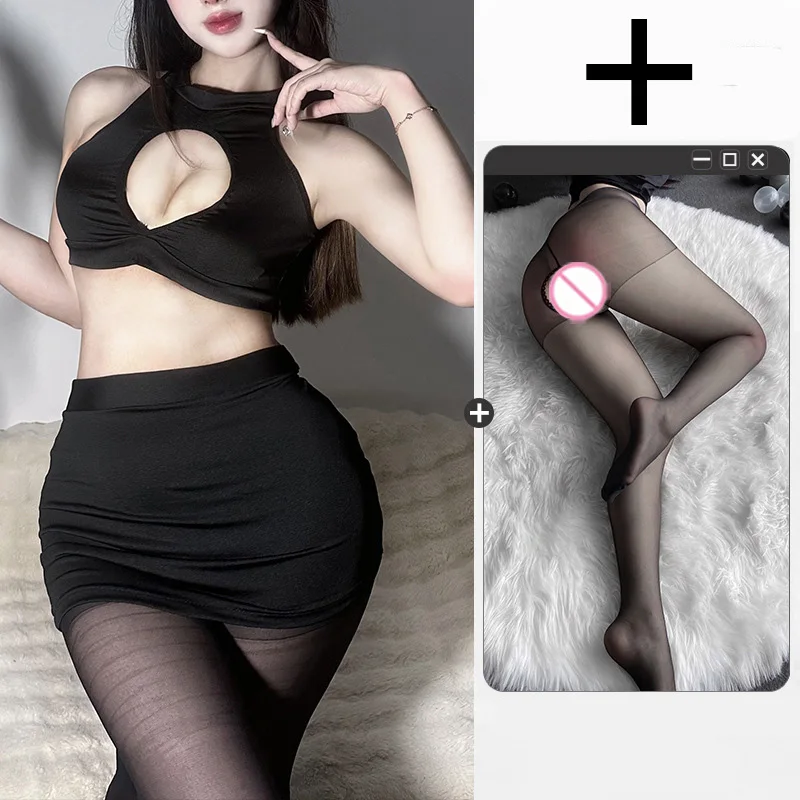 Sexy lingerie Deep V short hip hugging skirt with tight stockings ethical toys Maid costumes Women\'s bag fantasia Sex shop xxx