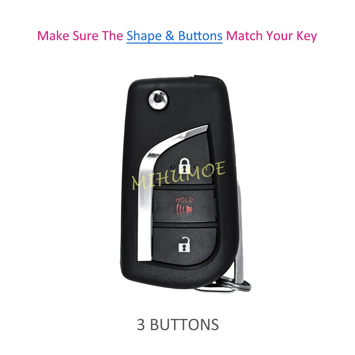 Silica Gel 3 Buttons Car Flip Key Fob Chain Case Cover For Toyota RAV4 C-HR Corolla LE Hatchback Hilux