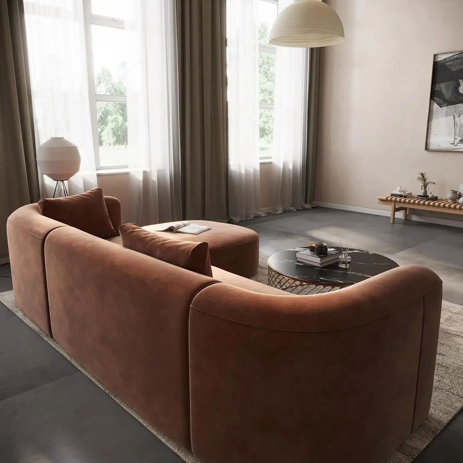 Sectional Velvet Couch Sofa with Chaise Lounge Upholstered L Shaped Couch for Apartment, Living Room 3 Seater Sofas Chair - view 3