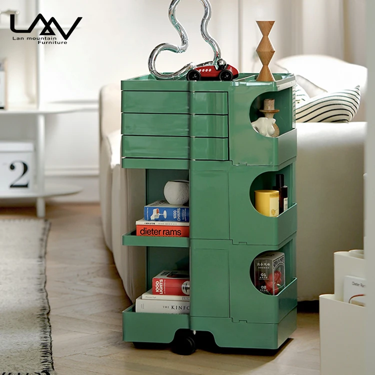 Modern Creative Storage Metal Frame with Wheels Multi-layer Rotatable Storage Cabinet Can Be Used As Home Office