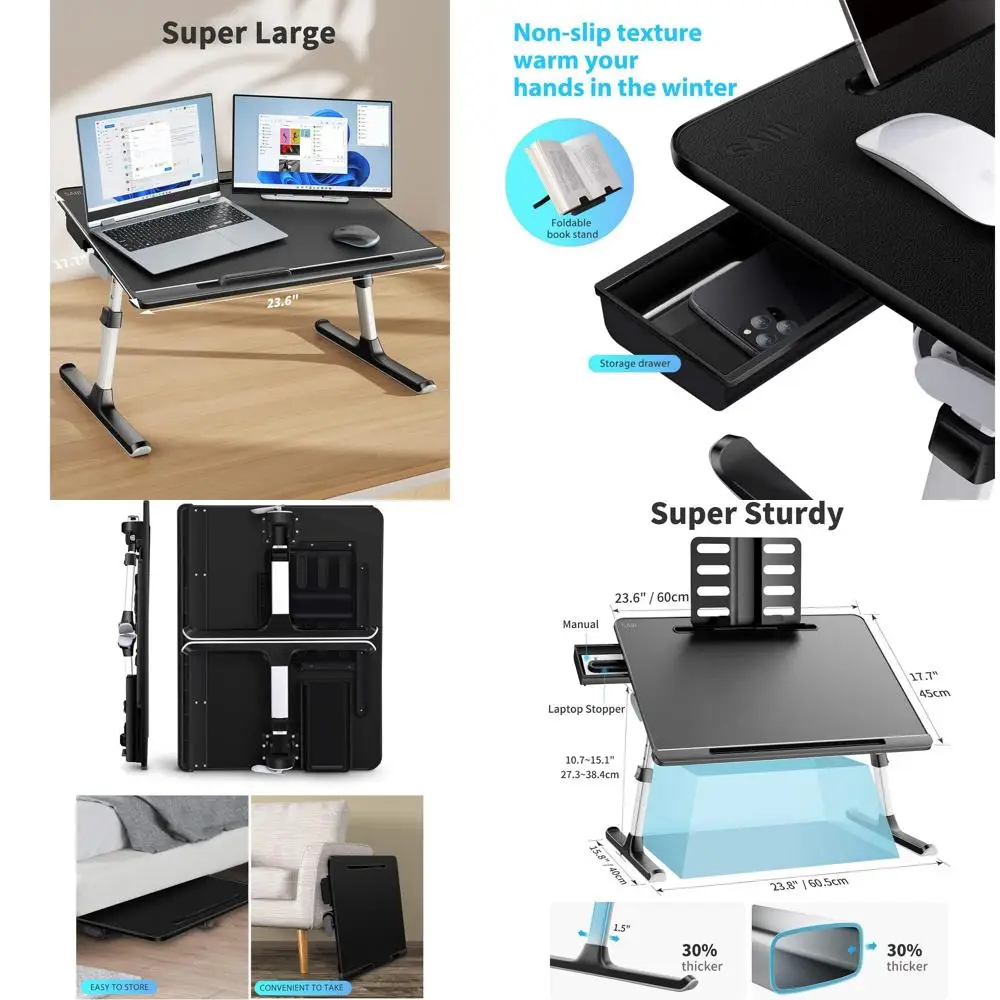 

Laptop Bed Tray Desk, X-Large Adjustable Laptop Table, Foldable Laptop Desk with Storage Drawer and Bookstand for Eating, Workin