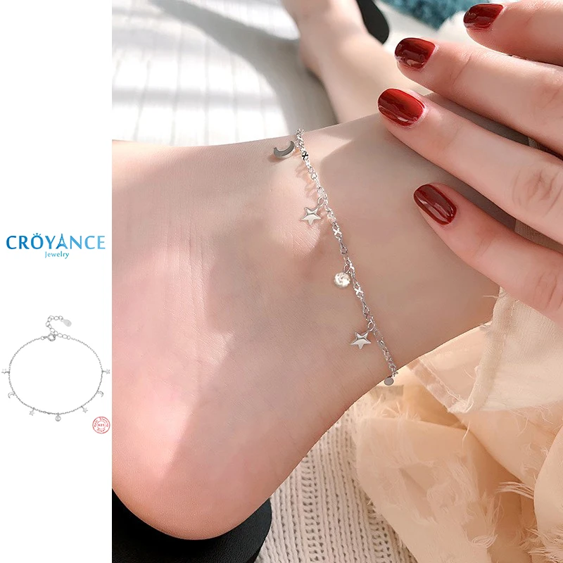

Bohemia Fine Round Ball Star&Moon Pendant Anklets Women Jewelry Gift 925 Sterling Silver Fashion Sexy Beach Foot Chain Bracelet
