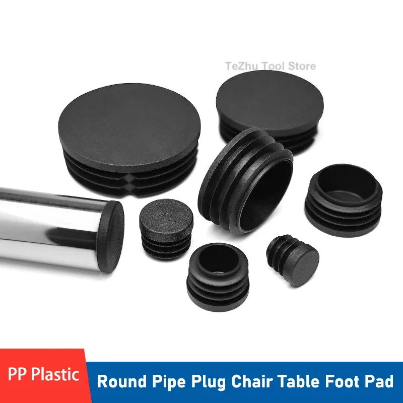 Black PP Plastic Pipe Plug Round Plug Chair Table Foot Pad Inner Plug Stainless Steel Head Plastic Plug