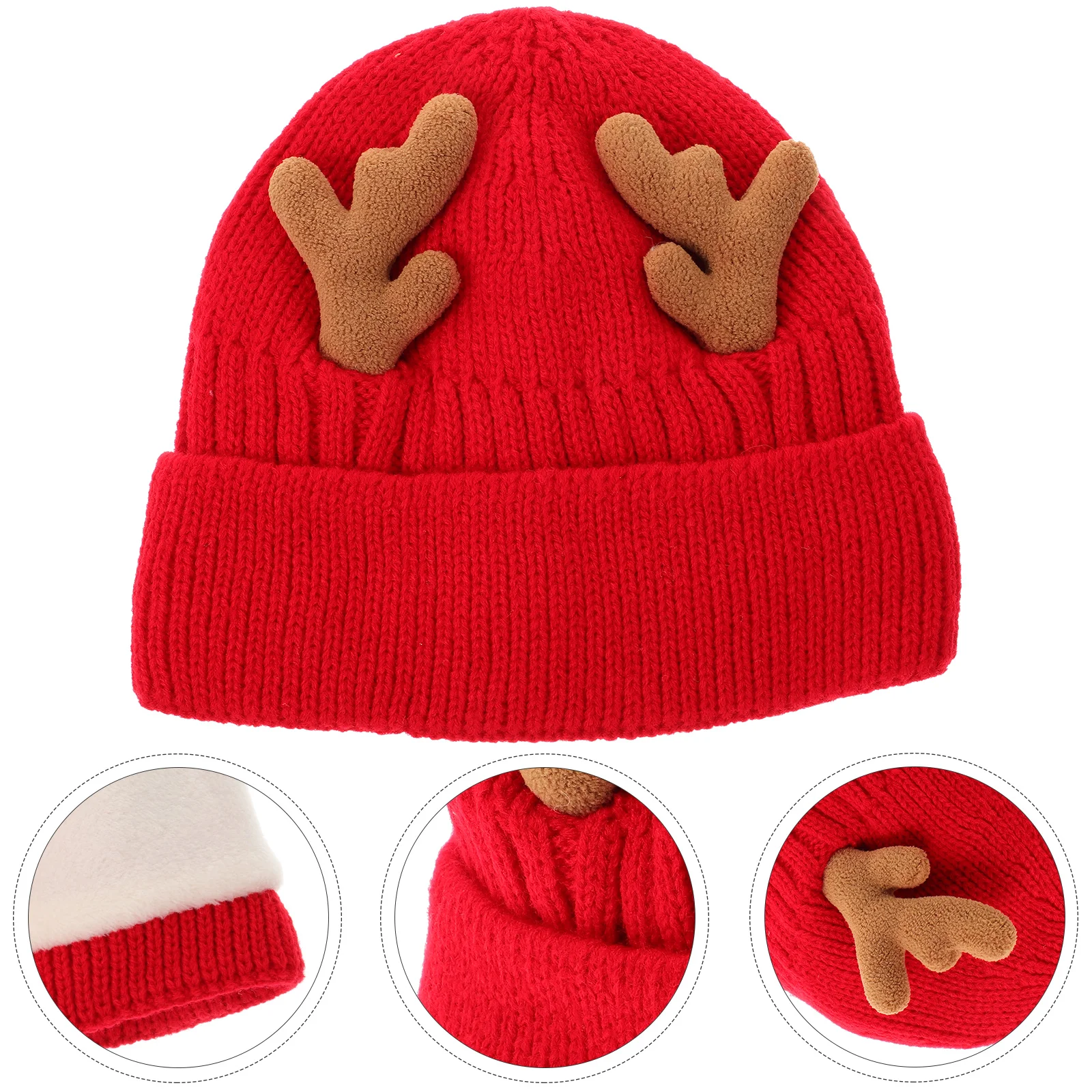 

1pc Christmas Antlers Warm Knitted Hat Winter Cap Soft Lining Ear Protection Lightweight Headwear Hedging Woolen Cap For Outdoor