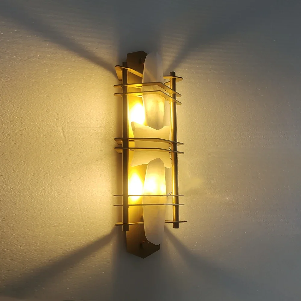 

All copper Spanish natural marble wall lamp Modern light luxury Nordic living room Bedroom bedside aisle Premium feeling wall la