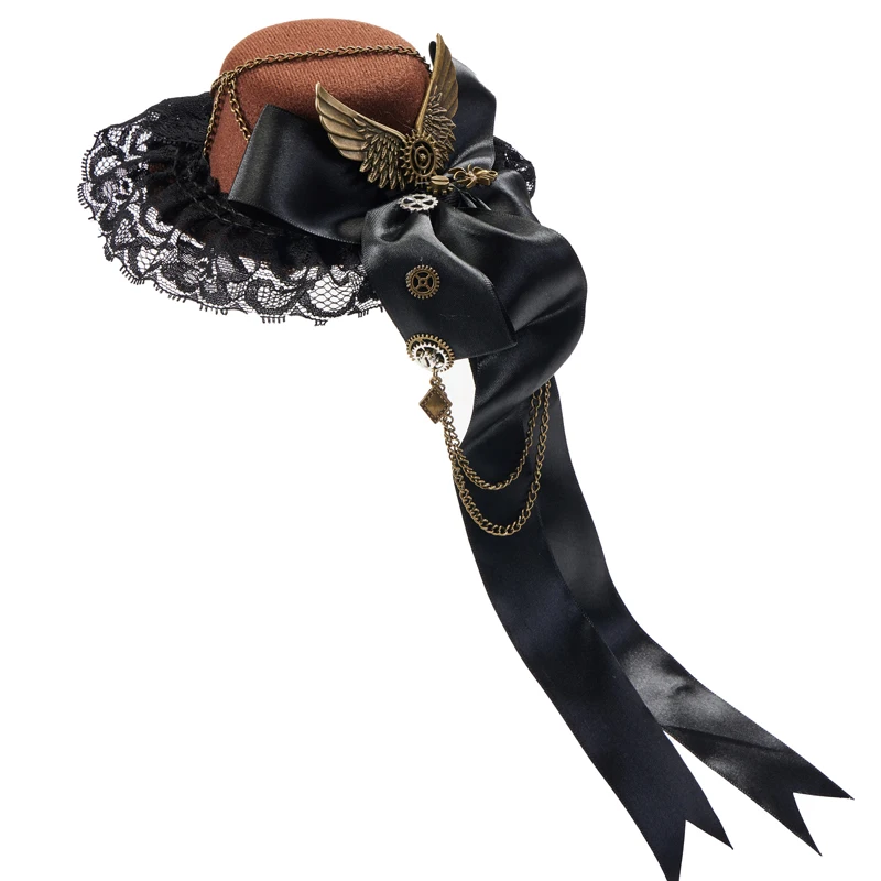 Steampunk Mini cappello a cilindro Vintage antico ingranaggi catena ali piccolo cappello Costume copricapo