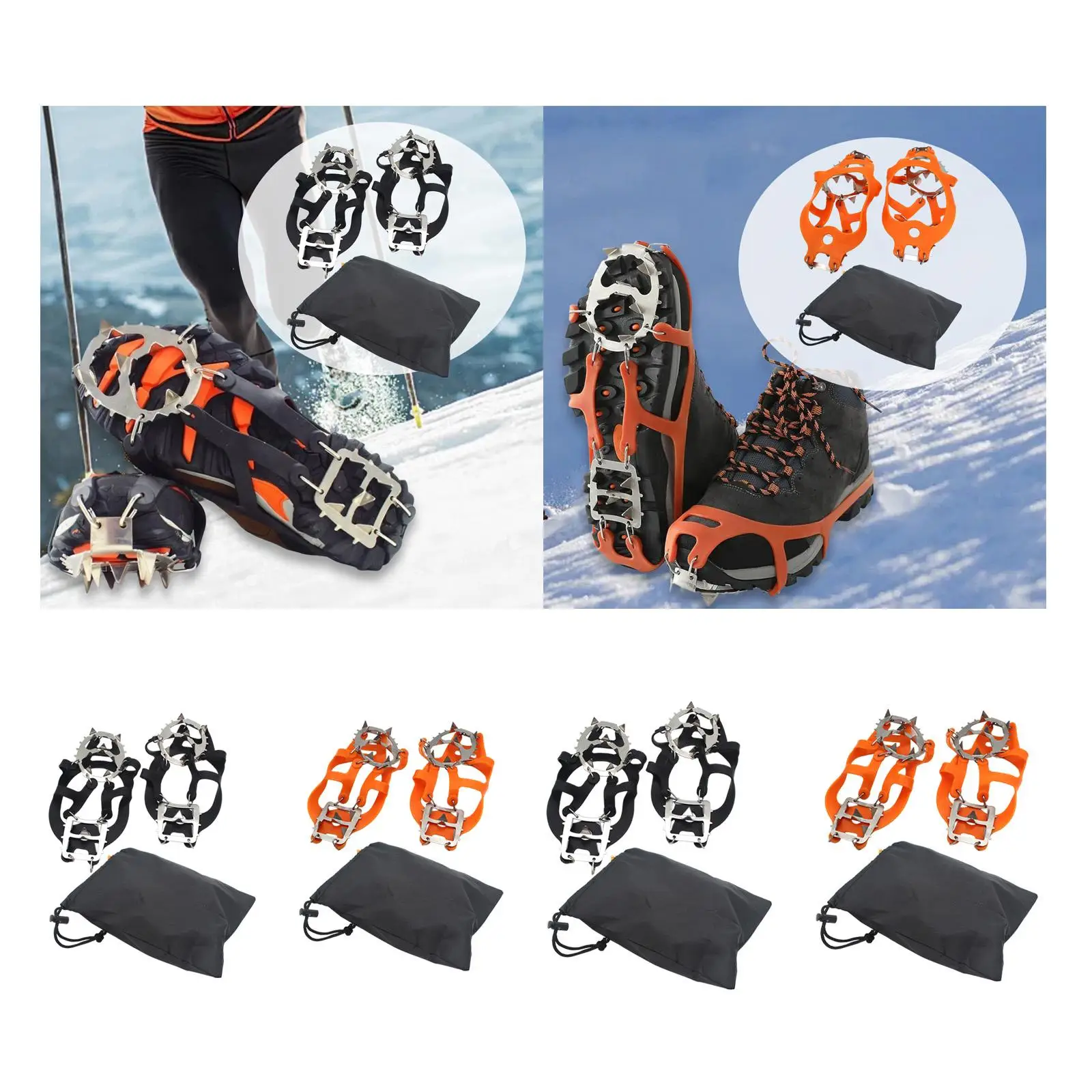 Crampones de zapatos de invierno para hombres y mujeres, tacos de tracción en hielo, empuñaduras de zapatos reforzadas para pesca en hielo, actividades al aire libre con bolsa de almacenamiento