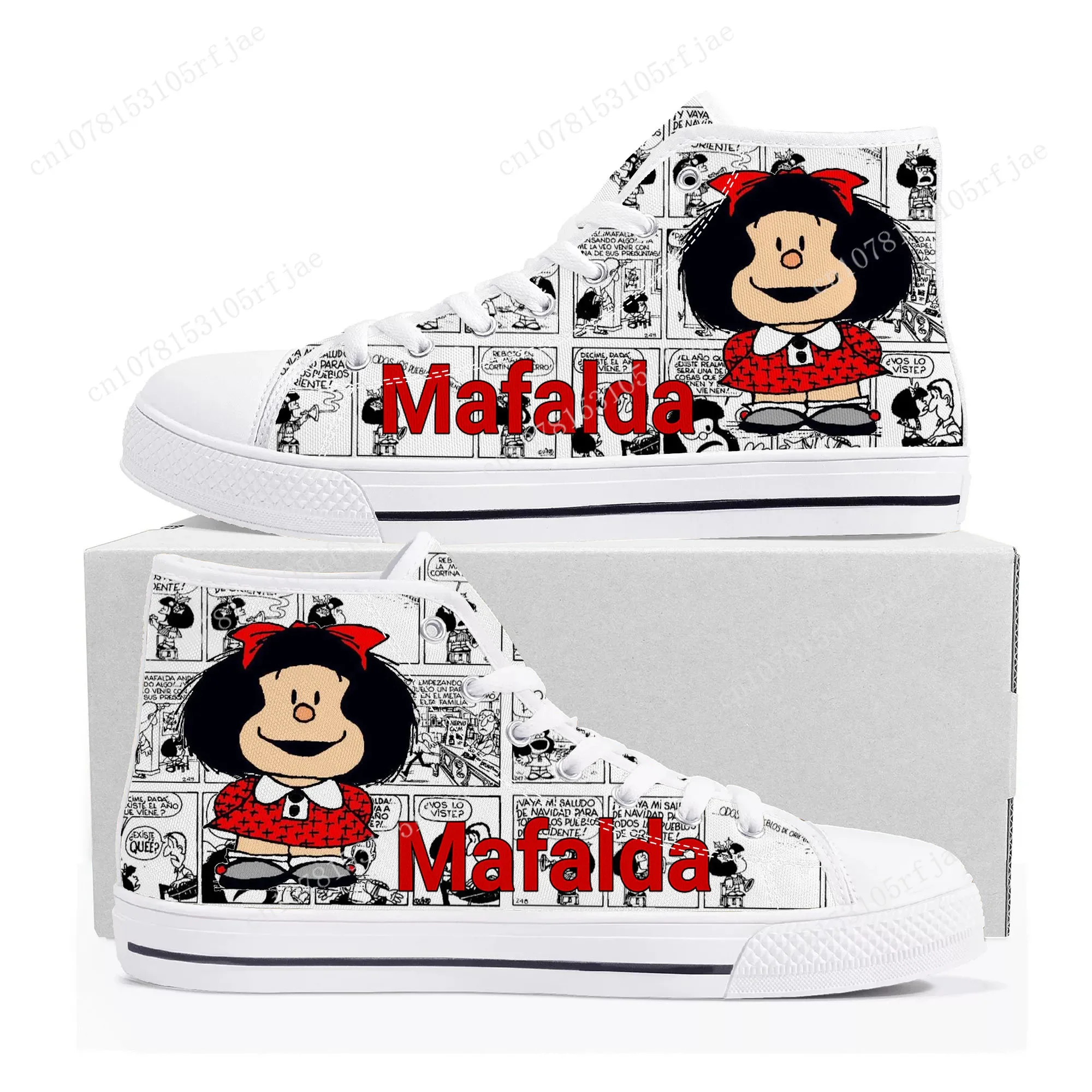 Heiße Cartoon Rolle Mafalda High-Top-Turnschuhe Herren Damen Teenager hochwertige Mode Leinwand Schuhe lässig maßge schneiderte Sneaker