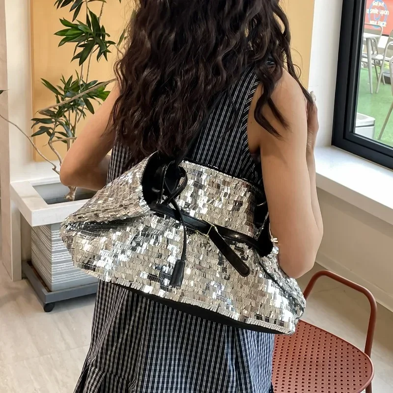 

2025NewY2KSparklySequinedOversizedToteBagforWomen ShinyGlitteShoulderPurseFashioTrendySummerDailyWorkPartyClubConvertibleHandbag