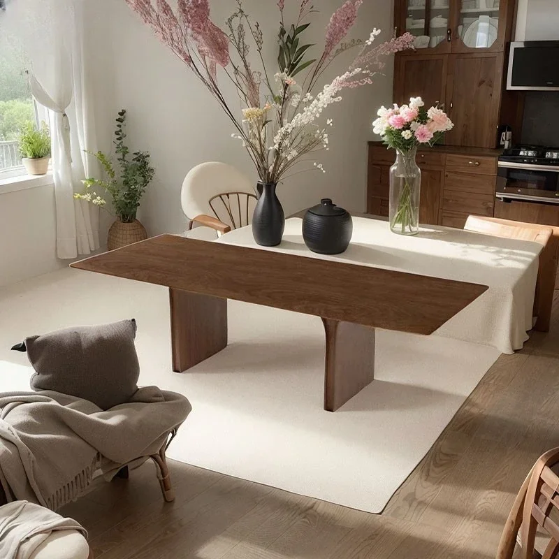 

Nordic all-black walnut large board light luxury simple living room thick dining table meeting room desk solid wood tea table