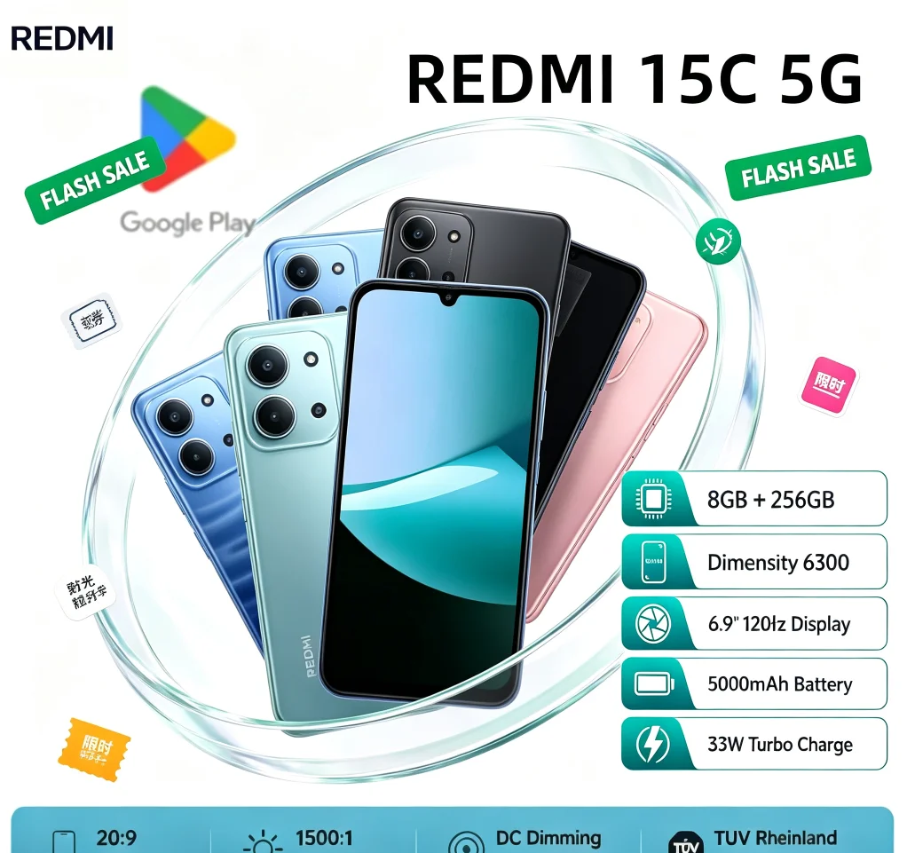 Popular Pick 2026 Redmi 15C Global Version Android Cellphone 8+256GB Memory Space Dual‑SIM Dual Standby Brand‑New Affordable