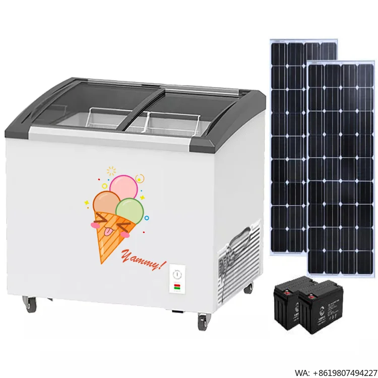 High Quality  Solar Freezer for Ice Cream Selling with Arc Glass Door 158 Litres Body Color Customized