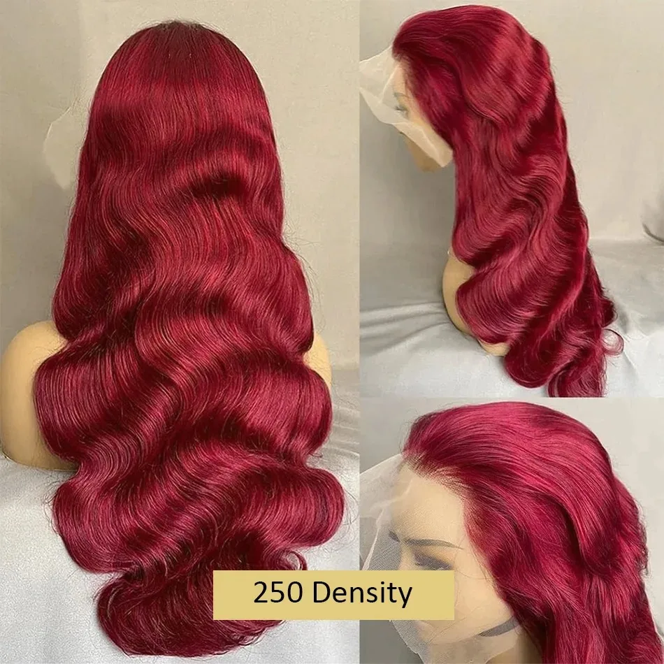 30 40 Inch 99j burgundy 13x4 Lace Front Transparent Human Hair Body Wave 13x6 Lace Frontal Wig Brazilian For Black Women