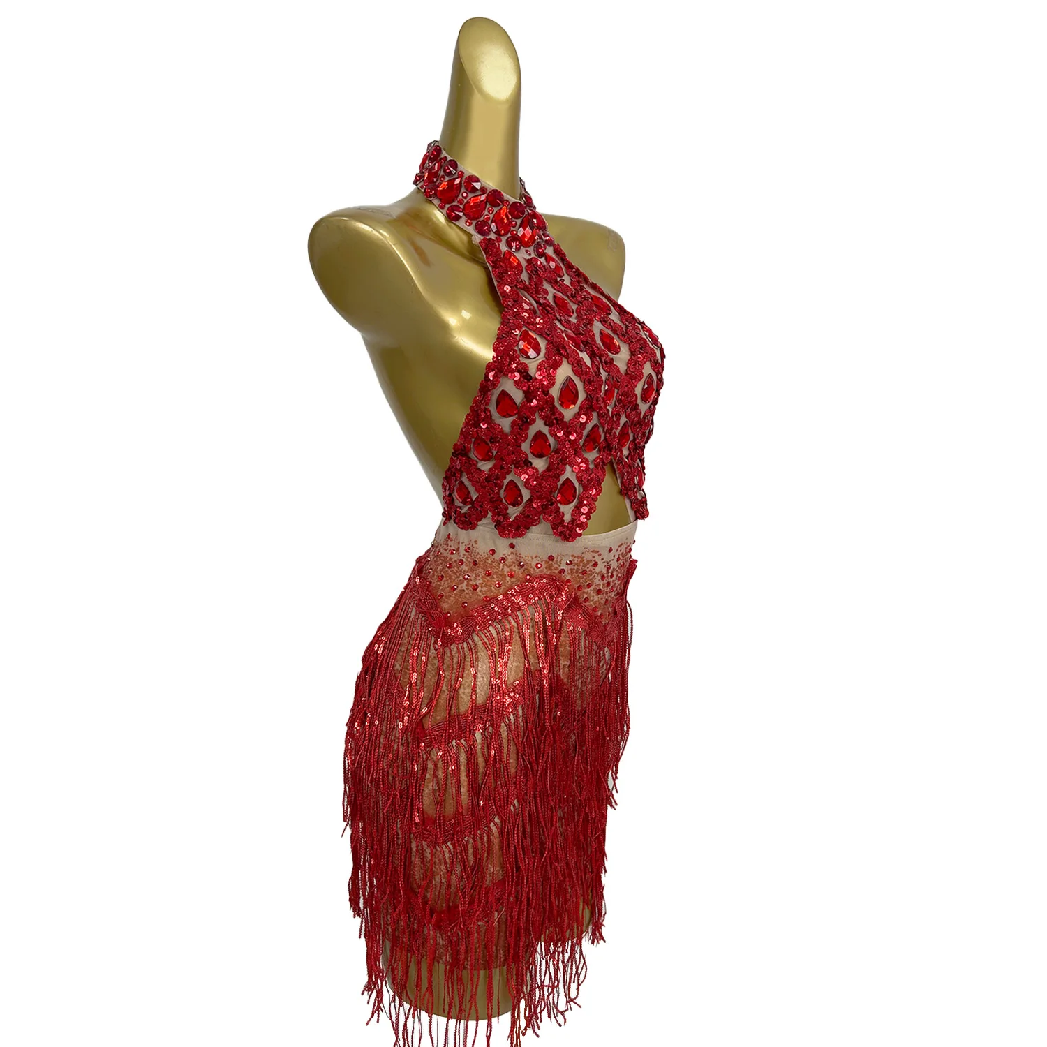 Vestido ultracorto de malla hueca con espalda descubierta para mujer, vestido Sexy de baile de Bar con lentejuelas y borlas brillantes, traje de fiesta para celebración y Festival Sanjiao
