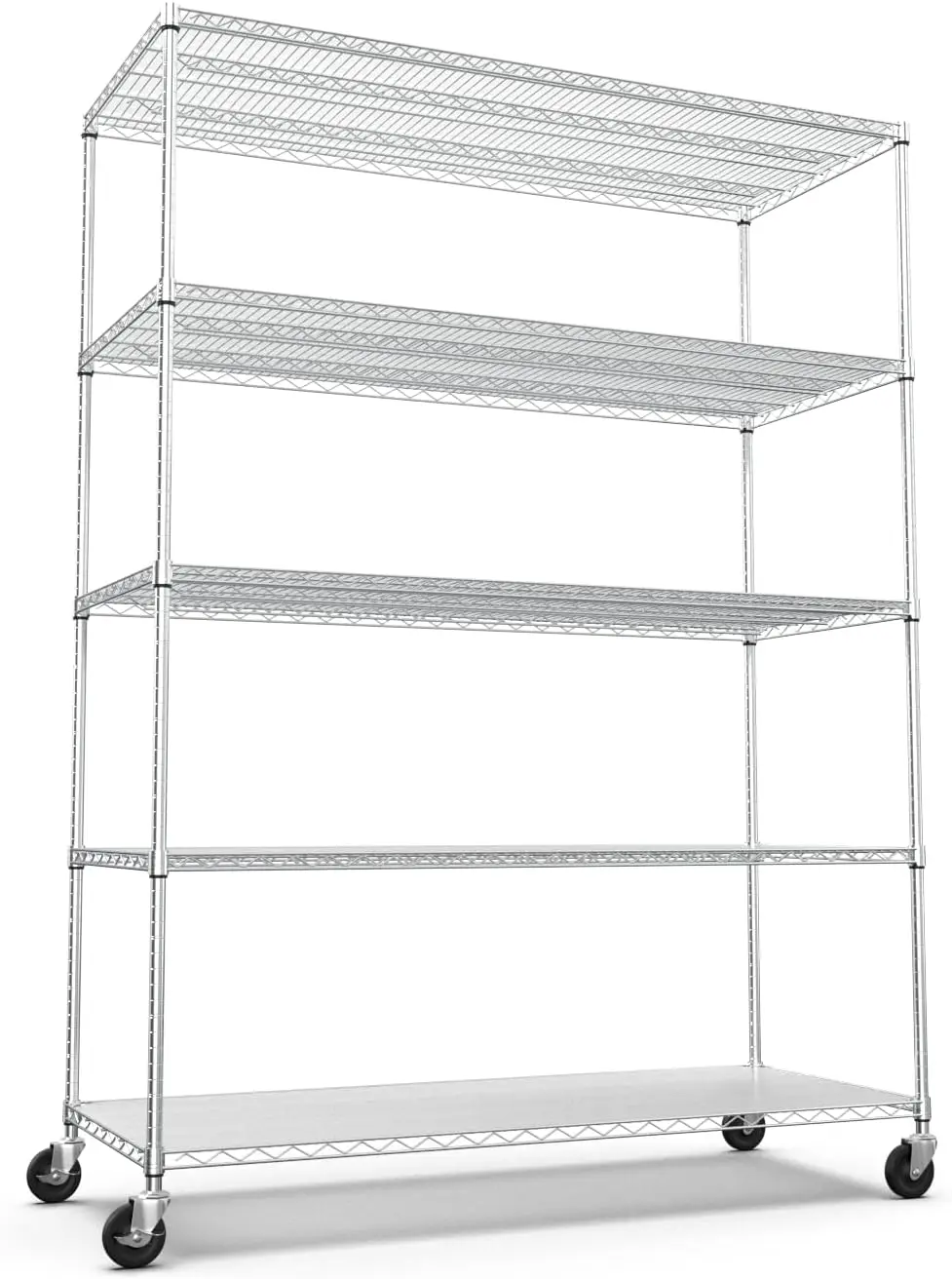 Metal Shelf Wire Shelving Unit, 5 Tier 7500Lbs Capacity Nsf Heavy Duty Adjustable Storage Rack With Wheels & Shelf Liners For