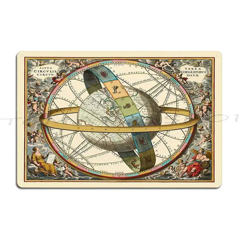 Carte Des Diverses Positions De La Sphere Victorian Armillary Sphere Vintage Astronomy Metal Mural Wall Cave Tin Sign Poster