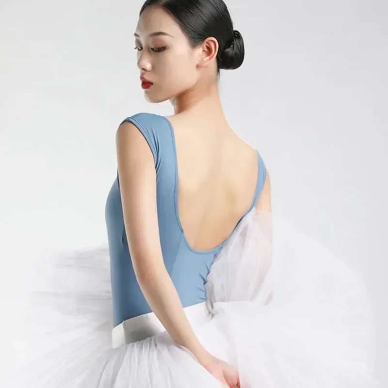 

8-цветный балетный трико для женской тренировочной одежды с широкими плечами, большой U-образный гимнастический купальник для взрослых, сценический костюм балерины