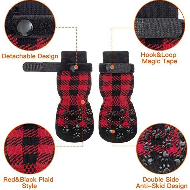 4 Pcs Winter Pet Dog Non-slip Cotton Socks Pet Christmas Dog Warm Socks Puppy Dog Socks Pet Supplies