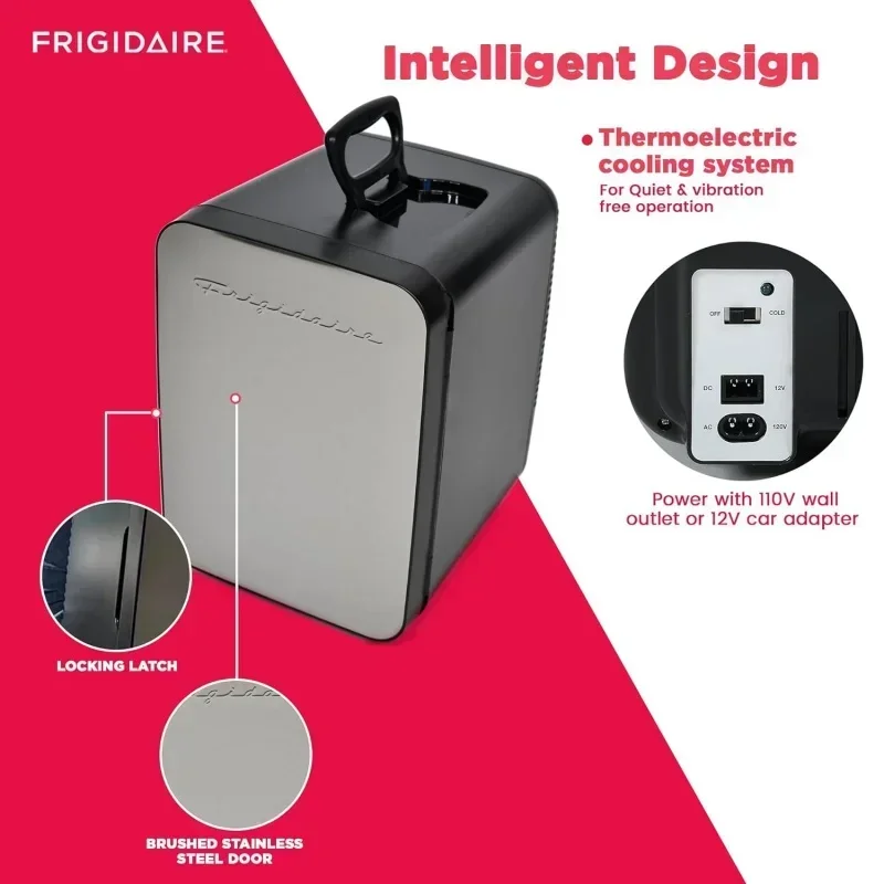 QWFRIGIDAIRE Mini refrigerador portátil de 10 L, 15 latas, refrigerador resistente de acero inoxidable cepillado, EFMIS188-SS