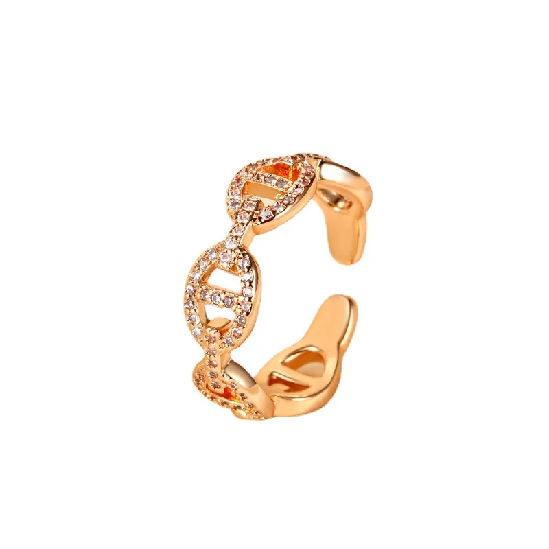 Cincin Buku Jari Lingkaran Ganda Vermillion Gilt Cincin Hidung Arsitektur Kristal Pavé Penuh |   Penumpuk Pinkie Patung Maksimalist