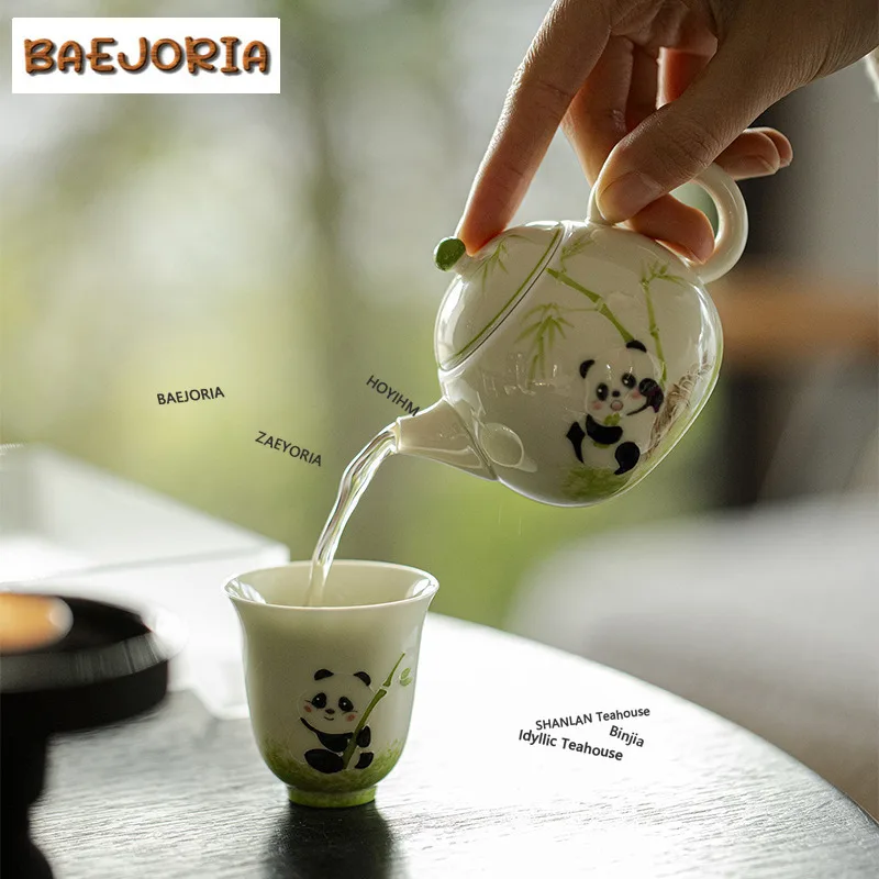 BAEJORIA 120ml Hand-painted Pandas Arita Porcelain Teapot Elegant Tea Infuser Pot Household Tea Maker Kettle With Filter Teaset