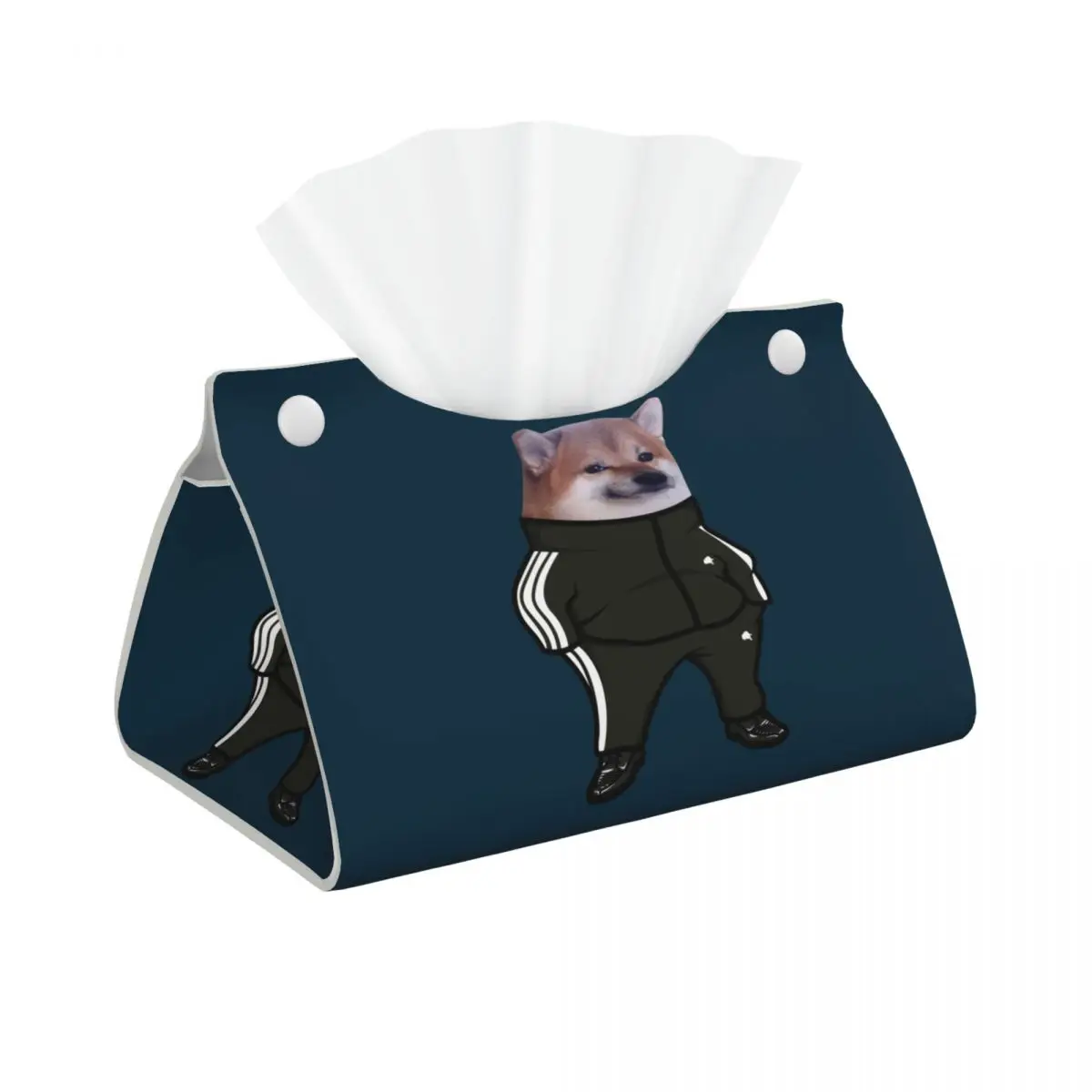 Custom Cheems Doge Shiba Inu Meme Tissue Box Cover PU Leather Rectangular Facial Tissues Holder for Home