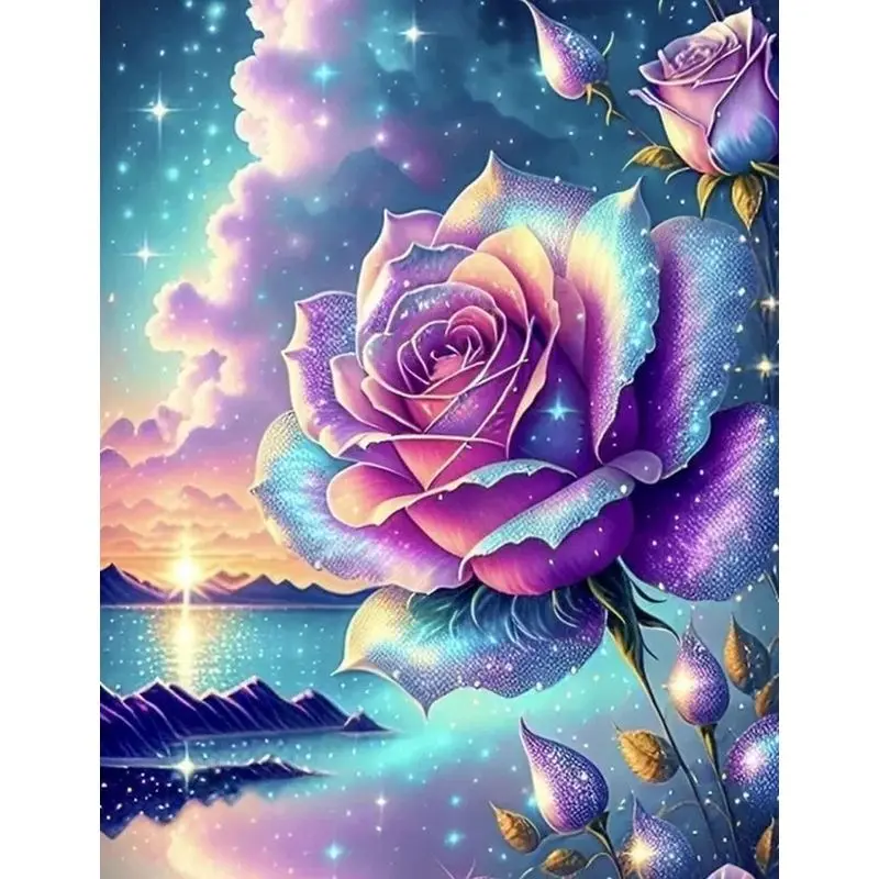 

Diamond Painting Rose Purple Flower Embroidery Floral Handmade Picture Of Rhinestones Gift Needlework Home Decor