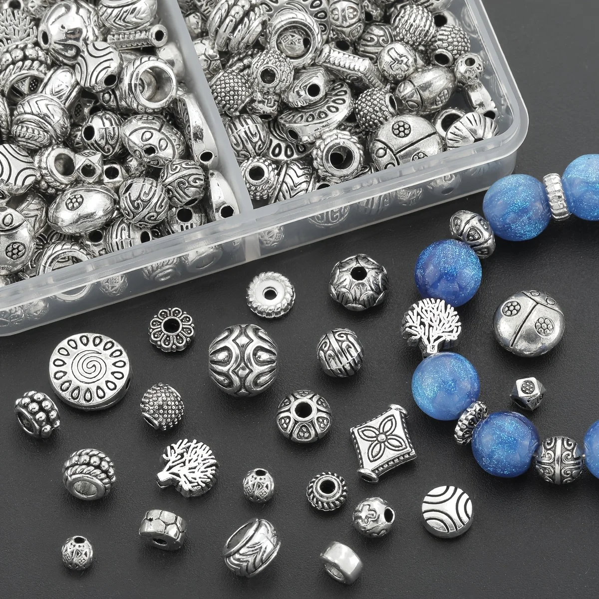 50 PCS Randomly Mixed Geometric Pattern Spaced Beads. Suitable for DIY necklace, bracelet and pendant jewelry making.