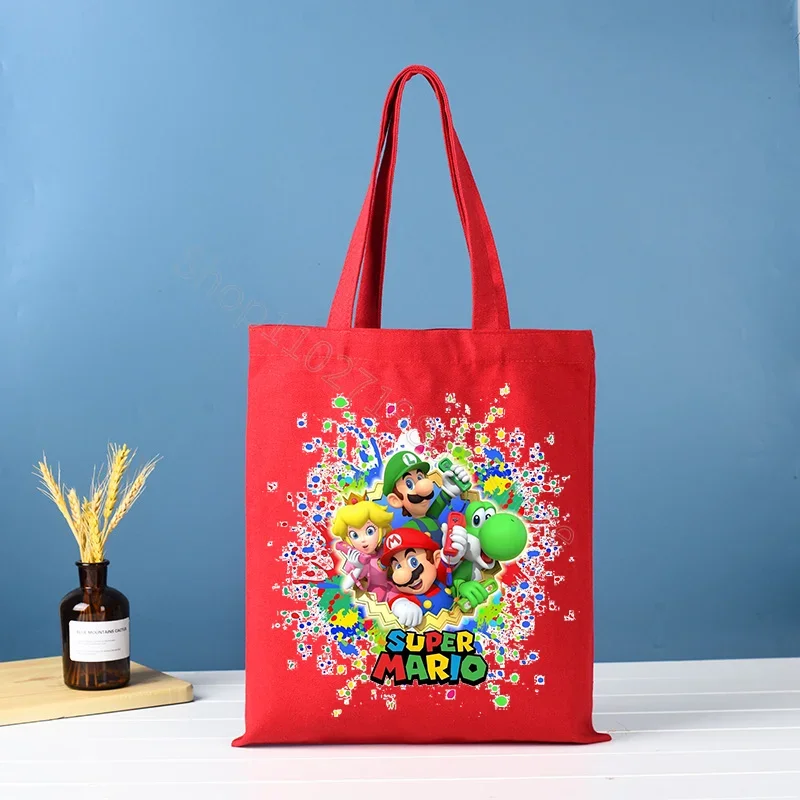 Super Mario Bros Handbag Luigi Princess Peach Canvas Bag Large Capacity Portable Game Cartoon Character Print Tote Bags Gifts