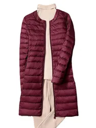 0-10℃ Women Puffy Duck Down Jackets Autumn Winter Ultra Light Portable O-Neck Feather Padded Coat Collarless Outerwear Parkas