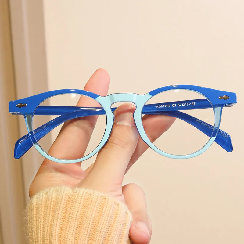 إطار دائري الأرز مسمار مكافحة نظارات الضوء الأزرق موضة اللون حظر مرآة مسطحة إطار دائري صغير نظارات الفهد الرجعية العصرية